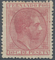 Fernando Poo: 1879, King Alfonso XIII. 10c. De Peseta Rose (shades) In A Lot With 30 Single Stamps U - Fernando Poo