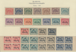 Birma / Burma / Myanmar: 1946/54, Telegraph Stamps 1 A./10 K. Resp. With Surcharge 6 Ps./13 Ps. Resp - Myanmar (Burma 1948-...)