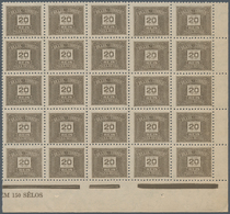 Brasilien - Portomarken: 1949, Postage Due 20 Reis Grey Brown (Wm.17), 120 Stamps In Large Blocks Wi - Portomarken