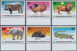 Burundi: 1991, Animals Complete Set Of Six (elephant, Lion, Crocodile, Hippopotamus, Guinea Fowl And - Collections