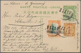 China - Ganzsachen: 1912, Flag Card 1 C. Uprated Commemorative 2 C. And Waterlow Ovpt. 1 C. Canc. Bo - Cartes Postales