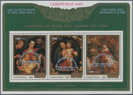 Cook-Inseln: 1986, Christmas Miniature Sheet With Three Different Rubens Paintings With Silver Overp - Islas Cook