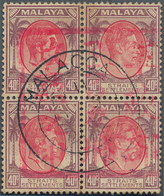 Japanische Besetzung  WK II - Malaya: Malacca, 1942, Complete Large Seal On KGVI 40 C., A Block Of F - Malaysia (1964-...)