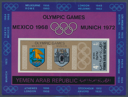 Jemen: 1968, Summer Olympic Venues (coat Of Arms) Imperf. Miniature Sheet 4b. 'Mexico 1968 And Munic - Jemen