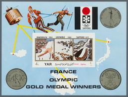 Jemen: 1972, Olympic Gold Medallists From FRANCE Perf. Miniature Sheet 4b. 'Olympic Stadia Of Tokyo, - Jemen