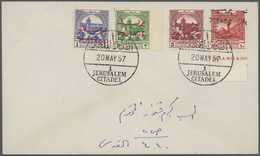 Jordanien: 1949-57, Four Covers Palestine With Inverted And Shifted Overprints, Aid Issue, Westbank, - Jordanie