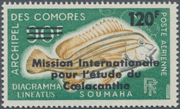 Komoren: 1973, Coelacanthe Mission 90fr. Fish (Gaterin Lineatus) With Black Opt. ‚120 F / Mission In - Autres & Non Classés