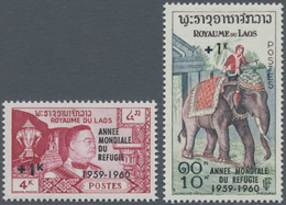 Laos: 1960, World Refugees Year Set Of Two Surcharged Stamps Incl. 4+1k. King Sisavang Vong And 10+1 - Laos