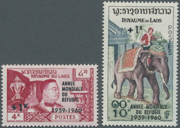 Laos: 1960, World Refugees Year Set Of Two Surcharged Stamps Incl. 4+1k. King Sisavang Vong And 10+1 - Laos