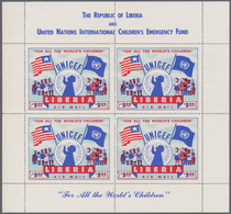 Liberia: 1954, LIBERIA: UNICEF 5$ Red/blue (63 X 49 Mm) In A Lot With About 40 Complete Sheetlets Wi - Liberia