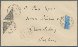 Macau: 1902, Envelope Bearing "6 AVOS" On 200 A Blue On Bluish And Pair Of 1903, 3 A Violet-grey/bla - Gebruikt