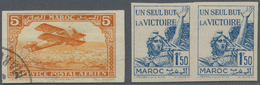 Marokko: 1926/1962, Mainly Mint Assortment Of 30 IMPERFORATE Stamps Resp. Imperforate Colour Proofs. - Neufs