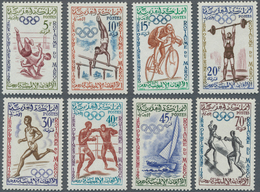 Marokko: 1960, Summer Olympics Rome Complete Set Of Eight (wrestling, Cycling, Sailing, Boxing, Figh - Neufs