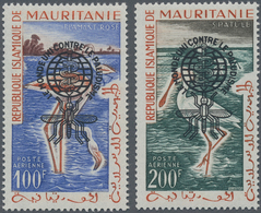 Mauretanien: 1962, Battle Against Malaria Bird Definitives 100fr. And 200fr. With Prepared But UNISS - Mauretanien (1960-...)