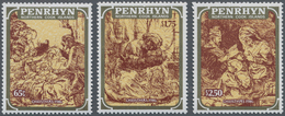 Penrhyn: 1986, Christmas Complete Set Of Three With Different Rembrandt Copperplate Engravings In A - Penrhyn