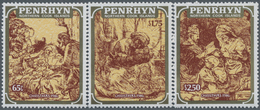 Penrhyn: 1986, Christmas Complete Set Of Three With Different Rembrandt Copperplate Engravings In A - Penrhyn