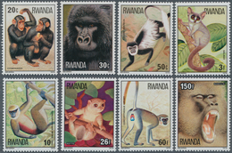 Ruanda: 1978, MONKEYS Complete Set Of Eight From 20c. To 150fr. (chimpanzee, Gorilla, Baboon Etc.) I - Other & Unclassified