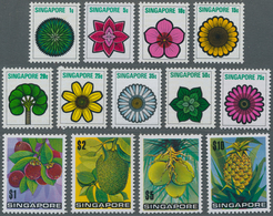 Singapur: 1973, Flowers And Fruits Defintives Complete Set Of 13 In An Investment Lot Of Approx. 1.6 - Singapour (...-1959)