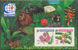 Singapur: 1995, Stamp Exhibition SINGAPORE '95 ("Orchids"), IMPERFORATE Souvenir Sheet, Lot Of 50 Pi - Singapore (...-1959)