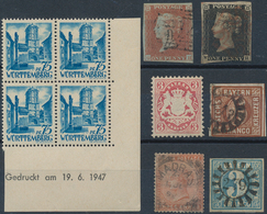 Alle Welt: 1840/1947, Lot Of Ten Stamps Incl. GB 1d. Black. - Collections (without Album)