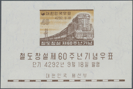 Thematik: Eisenbahn / Railway: 1959, KOREA-SOUTH: 60 Years Of Korean Railway Miniature Sheet Showing - Treni