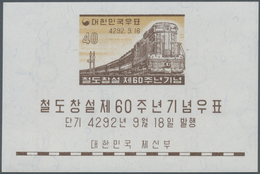 Thematik: Eisenbahn / Railway: 1959, KOREA-SOUTH: 60 Years Of Korean Railway Miniature Sheet Showing - Eisenbahnen