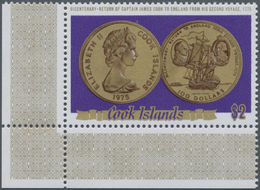 Thematik: Numismatik / Numismatics: 1975, COOK ISLANDS: James Cook ‚$ 100 Gold Coin‘ $2 Gold/violet - Coins