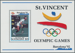 Thematik: Sport-Tennis / Sport-tennis: 1992, ST. VINCENT: Summer Olympics Barcelona Miniature Sheet - Tenis