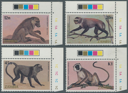 Thematik: Tiere-Affen / Animals-monkeys: 1985, ZAMBIA: Monkeys Complete Set Of Four In A Lot With 10 - Monkeys