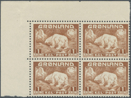 Dänemark - Grönland: 1950, Polar Bear 1kr. Brown In A Lot With 100 Stamps Many In Blocks/4 Or Larger - Storia Postale