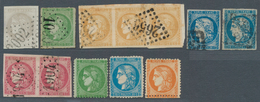 Frankreich: 1870/1871, BORDEAUX ISSUE, Group Of Twelve Stamps, Varied Condition, Incl. 4c. Grey Repo - Sammlungen