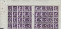 Frankreich: 1916, Semeuse Camee, 35c. Violet, Marginal Gutter Block Of 40 With Millesime "6" (one Ve - Collections