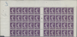 Frankreich: 1916, Semeuse Camee, 35c. Violet, Marginal Gutter Block Of 40 With Millesime "6" (one Ve - Sammlungen