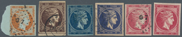 Griechenland: 1861/1876 (ca.), Large Hermes Heads, Lot Of Six Stamps (four Used And Two Mint Origina - Ongebruikt