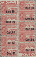 Italien: 1922, Victor Emanuel III. EXPRESS Stamp 50c. Brownish Rose Surch. 'Cent. 60' In A Lot With - Collections