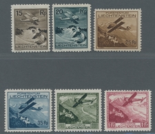 Liechtenstein: 1930, Flugpostmarken ‚Flugzeug über Landschaften‘ Kompletter Satz (6 Werte) Bestand M - Lotes/Colecciones