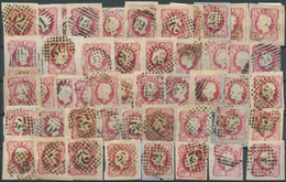 Portugal: 1862/1864, LUIS I., 25 Reis Carmine/rose (Mi.16, CE #16), Lot With Ca.250 Used Stamps, Com - Other & Unclassified