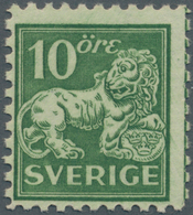 Schweden: 1921, Standing Lion 10öre Green On Toned Paper Four-side Perf. 9¾ With Wmk. Lines In A Lot - Covers & Documents