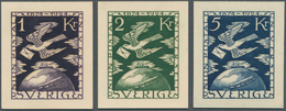 Schweden: 1924 UPU: Three Imperforated Essays On Thick Card Paper (33x39mm), Engraved, Of The Top St - Cartas & Documentos