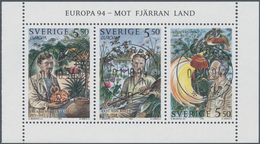 Schweden: 1994, Europa-CEPT ‚Explorers‘ 5.50kr. Se-tenant Strip/3 (Erland Nordenskiöld, Eric Von Ros - Briefe U. Dokumente