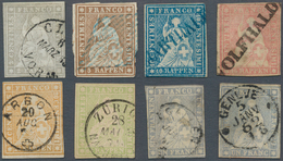 Schweiz: 1854-1862 STRUBEL: Kollektion Von Rund 100 Gestempelten Marken (2 Rp. Bis 1 Fr.) Und 10 Bri - Collections