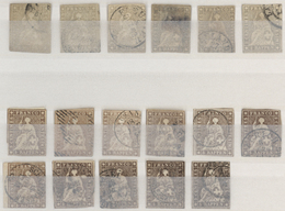 Schweiz: 1854-62 STRUBEL: Partie Von 115 Gestempelten Marken Aller Wertstufen, Dabei Je 6 Einzelwert - Sammlungen