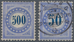 Schweiz - Portomarken: 1878/1882, 500 Rp. Weißes Papier Ungebraucht Mit Originalgummi Sowie 50 Rp. F - Impuesto