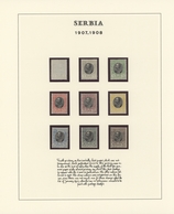 Serbien: 1905, King Peter I., Specialised Collection Of Apprx. 110 Stamps On Written Up Album Pages, - Serbia