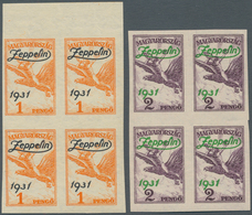 Ungarn: 1931. Complete ZEPPELIN Issue (2 Values) In IMPERFORATE Blocks Of 4 (1p With Top Margin). Al - Covers & Documents