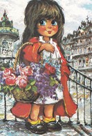 Delcampe - Carte 1970 Signée Michel Thomas : Fillette Fleurs (série Les Petits "marchande De Fleurs") - Thomas