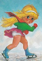 Delcampe - Carte 1970 Signée Michel Thomas : Fillette Fleurs (série Les Petits "j'aime La Neige") Patin à Glace - Thomas