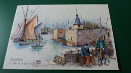 Delcampe - CPM TOILEE CONCARNEAU 29 LE PORT ET LA VILLE CLOSE AQUARELLE DE ROBERT LEPINE - Concarneau