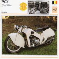 Delcampe - Escol 350cm Villiers  -  1937 - Moto De Tourisme  -  Fiche Technique/Carte De Collection - Motorräder