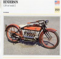 Delcampe - Henderson 1200cm Model Z  -  1919 - Moto De Tourisme  -  Fiche Technique/Carte De Collection - Motorräder